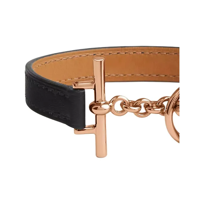 HERMES Calfskin, Rose Gold Plated Metal Bangles Women's Black-1