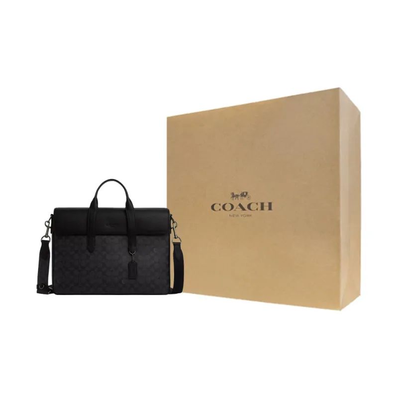COACH Sullivan Coated Canvas Shoulder Bag Crossbody Bag Handbag Large Size Men's Black Gray Color-6