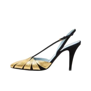 Valentino Foliefoliage Slim Heel High Heels 9cm Women's Black Gold