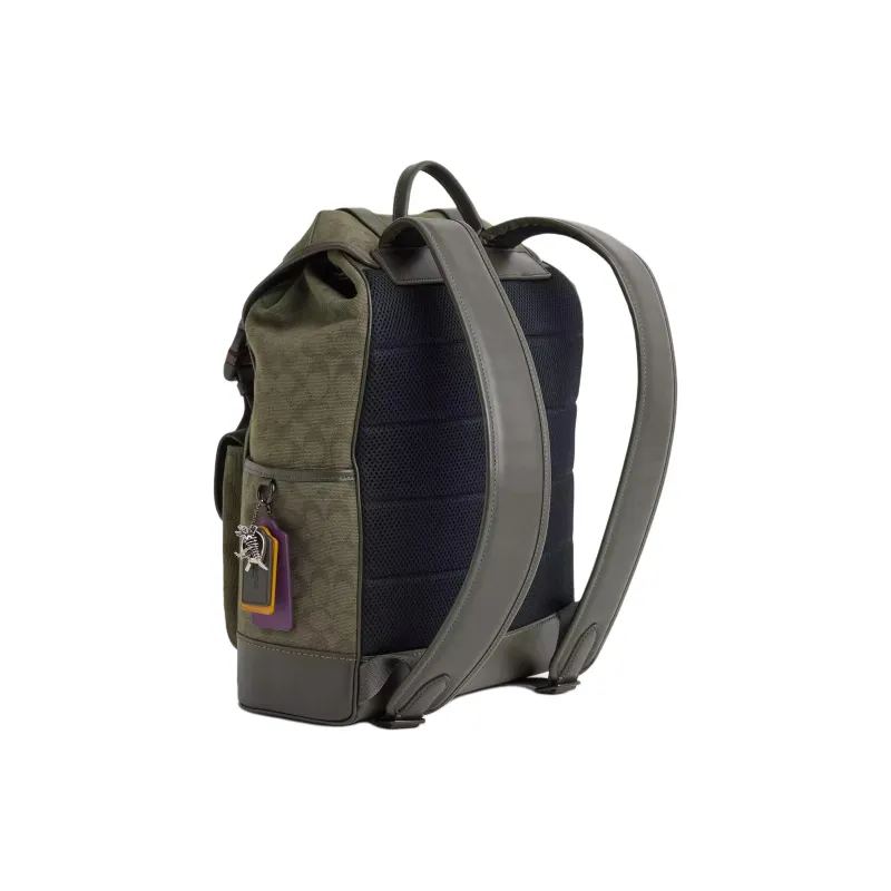 COACH Canvas With Leather Backpack Tubas Unisex Army Green-1