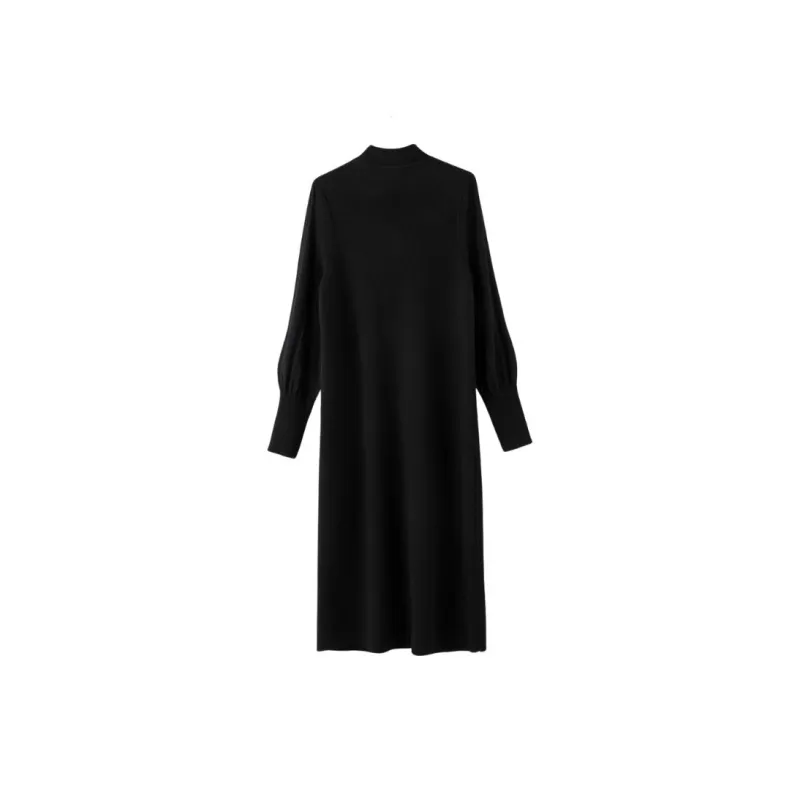 Late White Long Sleeved Dress Women's Black-3