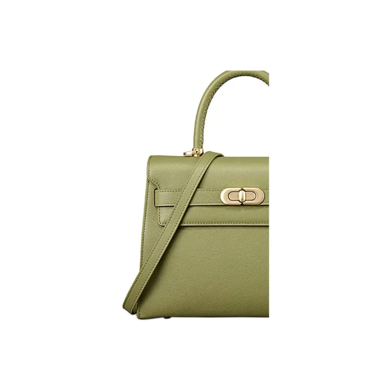 DISSONA Cow Leather Kelly Bag Portable Crossbody Bag Shoulder Bag Large Size Women's Light Green-1