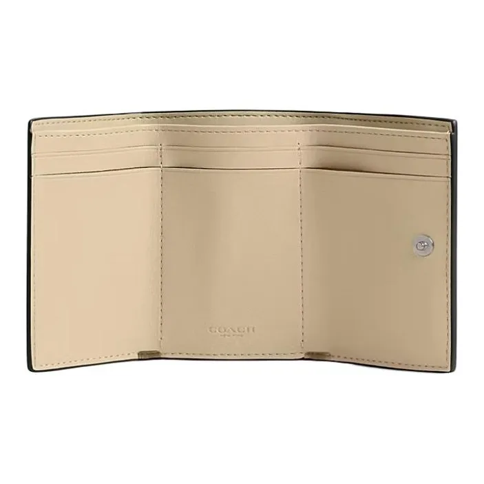 COACH Trifold Wallet Polished Pebbled Leather Wallet Mini Women's Yellow-1