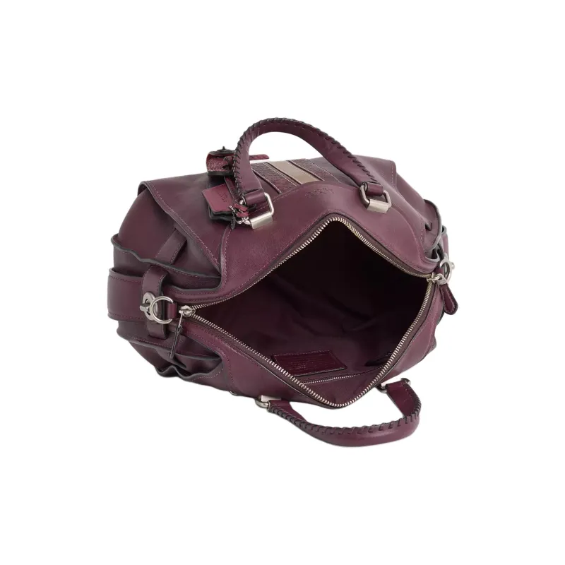 COACH Ace Glove Leather Shoulder Bag Crossbody Bag Handbag Large Size Women's Silver & Burgundy Red-2