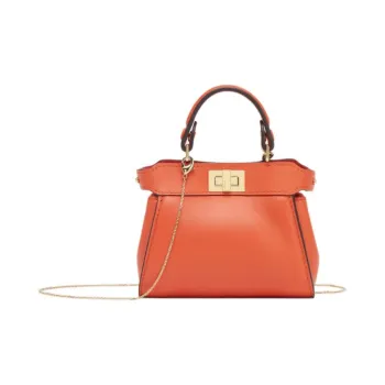 FENDI Peekaboo Nappa Leather One Shoulder Handbags Women's Orange