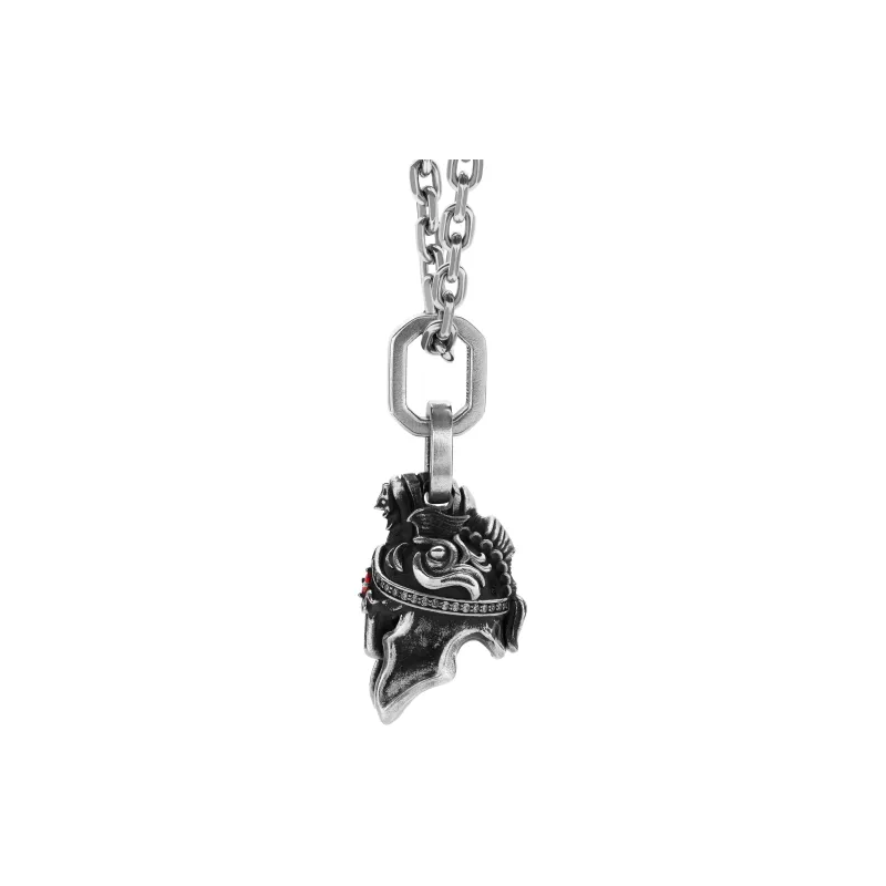 ROCK&RIDE 925 Sterling Silver With Garnet Red Zircon And White Zircon Charm/Pendant Men's-1