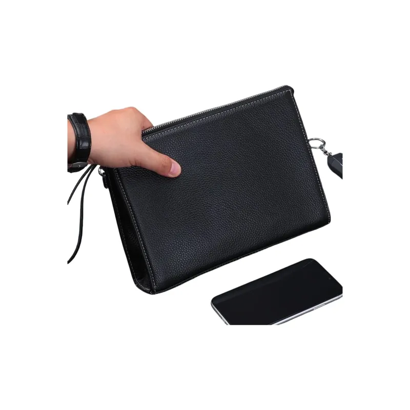 DOSRFINI Top Grain Cow Leather Clip-on Clutch Men's Black-1