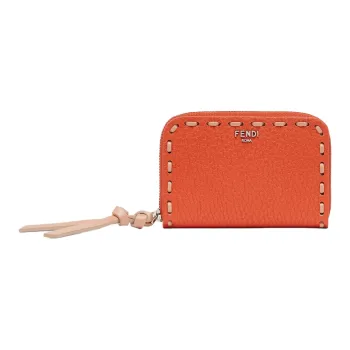 FENDI Peekaboo Leather Wallet Mini Women's Orange