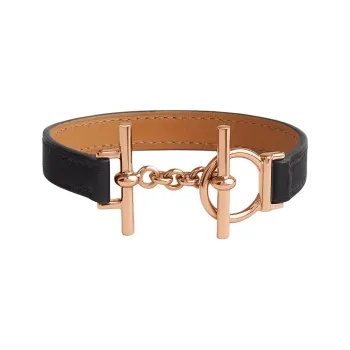HERMES Calfskin, Rose Gold Plated Metal Bangles Women's Black
