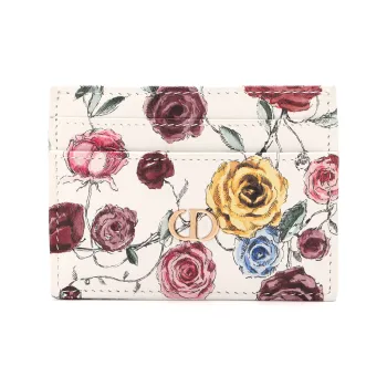 DIOR Caro Calfskin Card Holder Women's Multicolor/White
