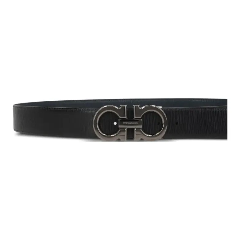 FERRAGAMO Calfskin Leather Belts Men's Sea Blue Width 3cm-2