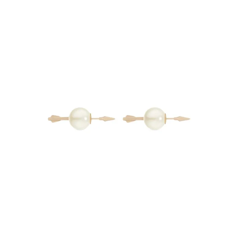 DIOR Metal Resin Bead Earrings Unisex Gold-1