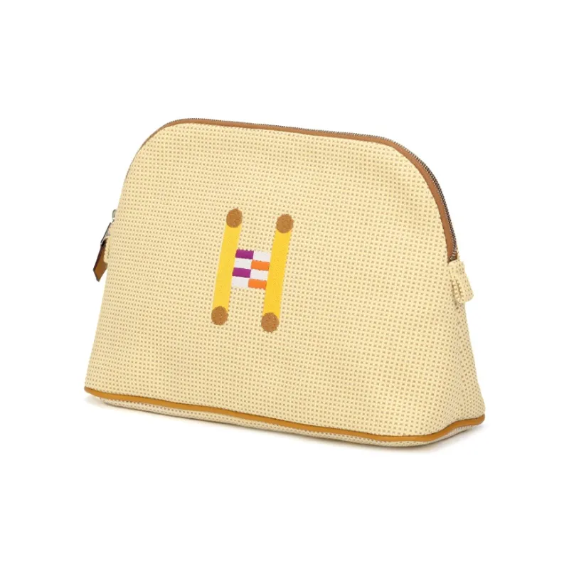 HERMES Bolide Canvas Bowling Bag Storage Bag Women's Lemon Ochre Stone Color-1
