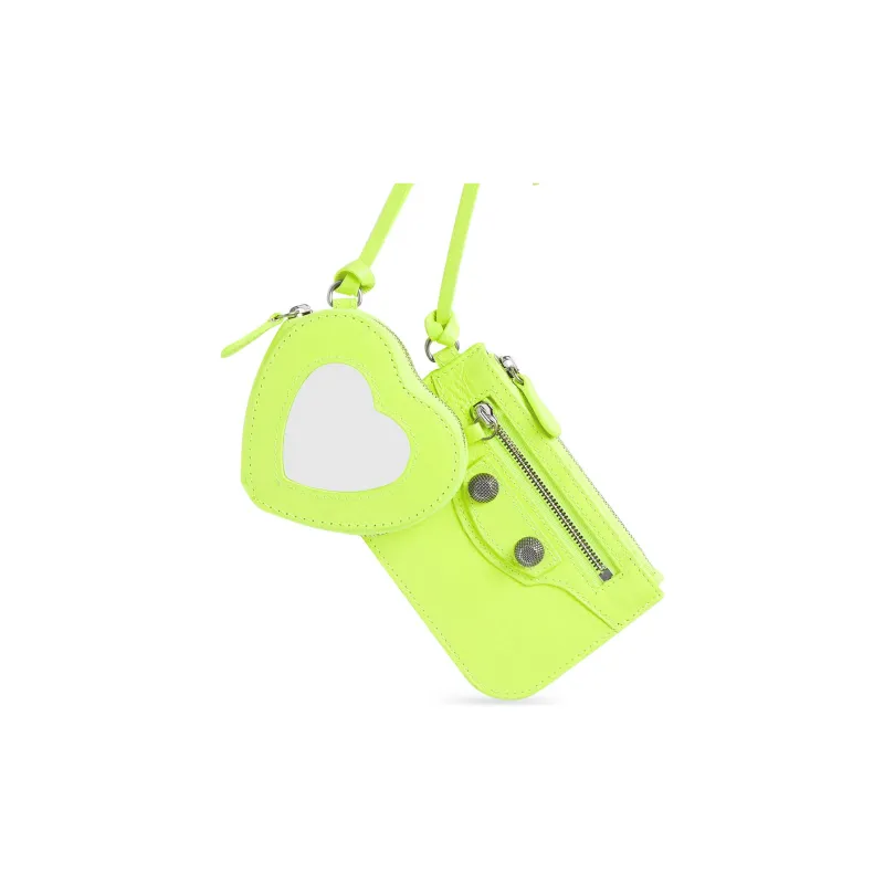 Balenciaga Le Cagole Lambskin Card Clip Card Holder Women's Neon Yellow-2
