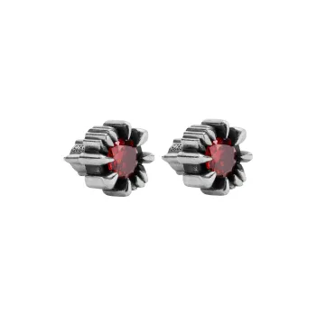 ROCK&RIDE 925 Sterling Silver With Garnet Red Zircon Inlay Stud Earrings Unisex