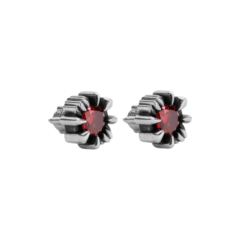 ROCK&RIDE 925 Sterling Silver With Garnet Red Zircon Inlay Stud Earrings Unisex-0