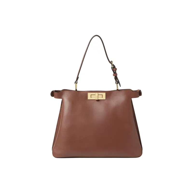 FENDI Peekaboo Calfskin Shoulder Bag Medium Size Women's Brown-2