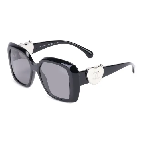 CHANEL Acetate Irregular Shape Sunglasses Women's Black