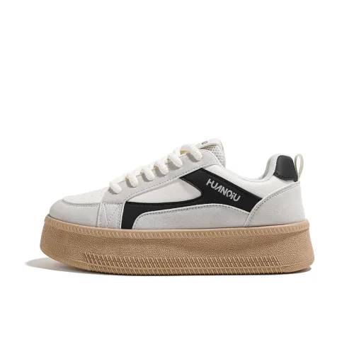 HUANQIU Wrapping, Wear Resistant And Non Slip Low Top Skateboard Shoes Women's Beige Black