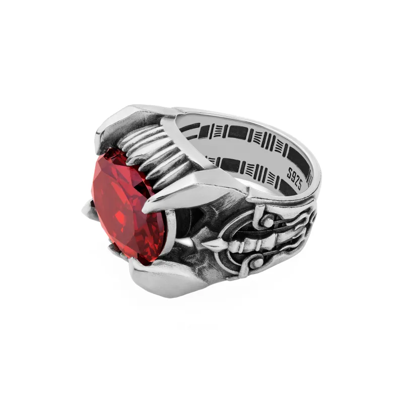 ROCK&RIDE 925 Sterling Silver With Garnet Red Zircon Inlay Rings Men's-1