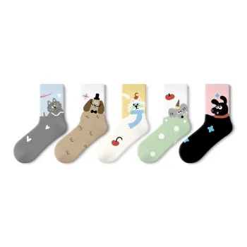 Primeet Mid Calf Socks Women's 5 Pack Cute Pet