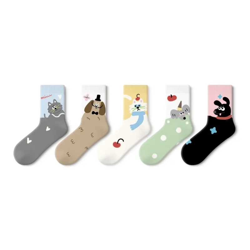 Primeet Mid Calf Socks Women's 5 Pack Cute Pet-0