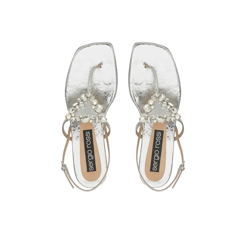SERGIO ROSSI Godiva One Strap Sandals Women's Silver-3