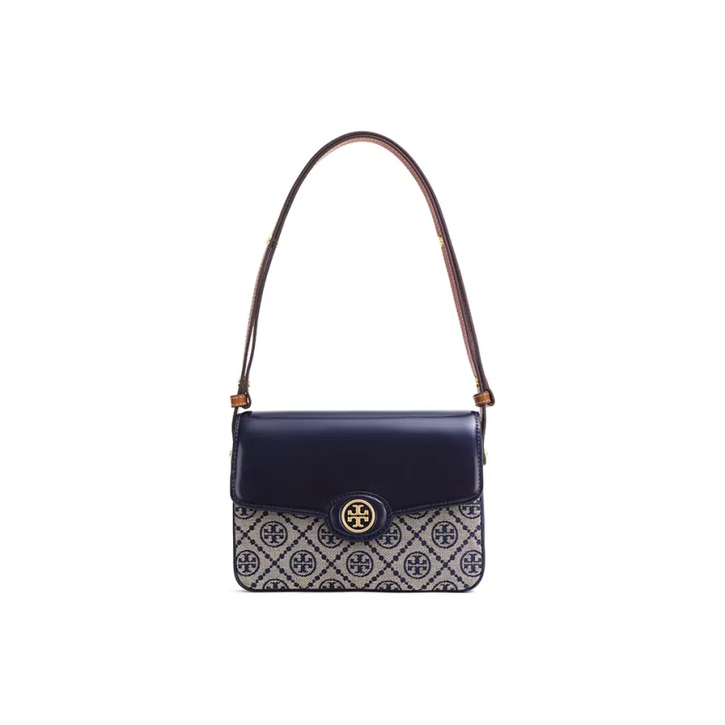 TORY BURCH Robinson Jacquard With Leather Messenger Bag Handbag Shoulder Bag Women's Marine Blue-0