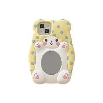 Beams Silicone Material Cute Polka Dot Mirror Bear Phone Cases Compatible With Apple 15 Pro Max/iPhone 15/14/13/12 Pro