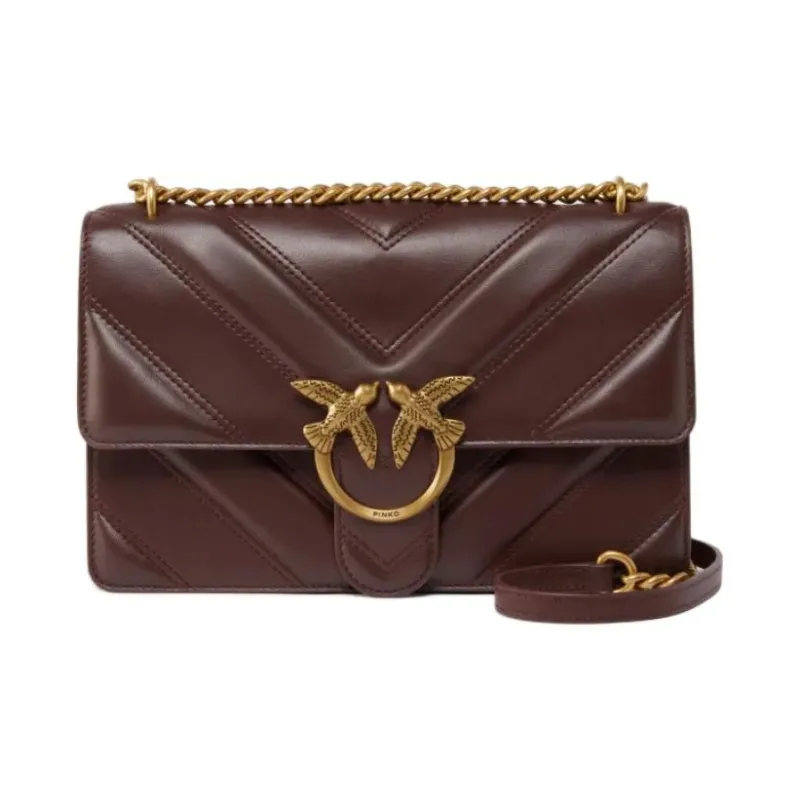 PINKO Love Bag Cow Leather Shoulder Bag Women's Chocolate Brown-0