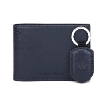 EMPORIO ARMANI Leather 3 in 1, Wallet, Keychain, Key Pouch Men's Navy Blue