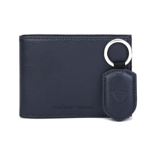 EMPORIO ARMANI Leather 3 in 1, Wallet, Keychain, Key Pouch Men's Navy Blue
