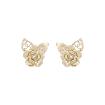 CHANEL Crystal Stud Earrings Women's Silver