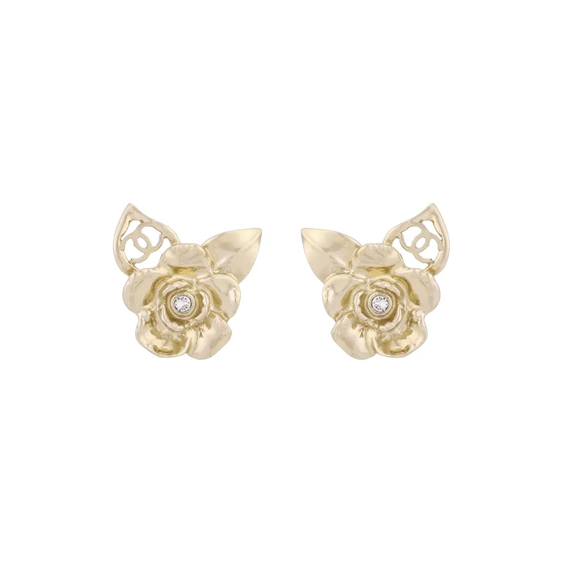 CHANEL Crystal Stud Earrings Women's Silver-0