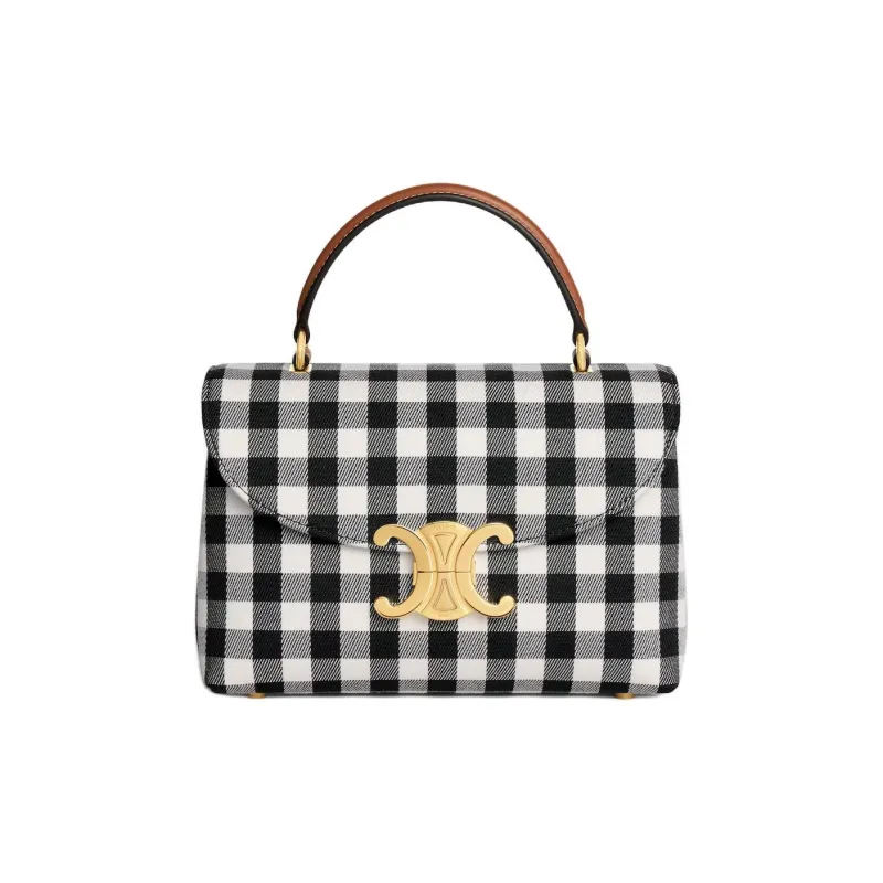 CELINE Fabric With Cow Leather Shoulder Bag, Crossbody Bag, Handbag Women's Black & White-0