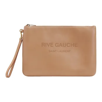 SAINT LAURENT Rive Gauche Calfskin Beach Bag Wrist Bag Clutch Men's Brown