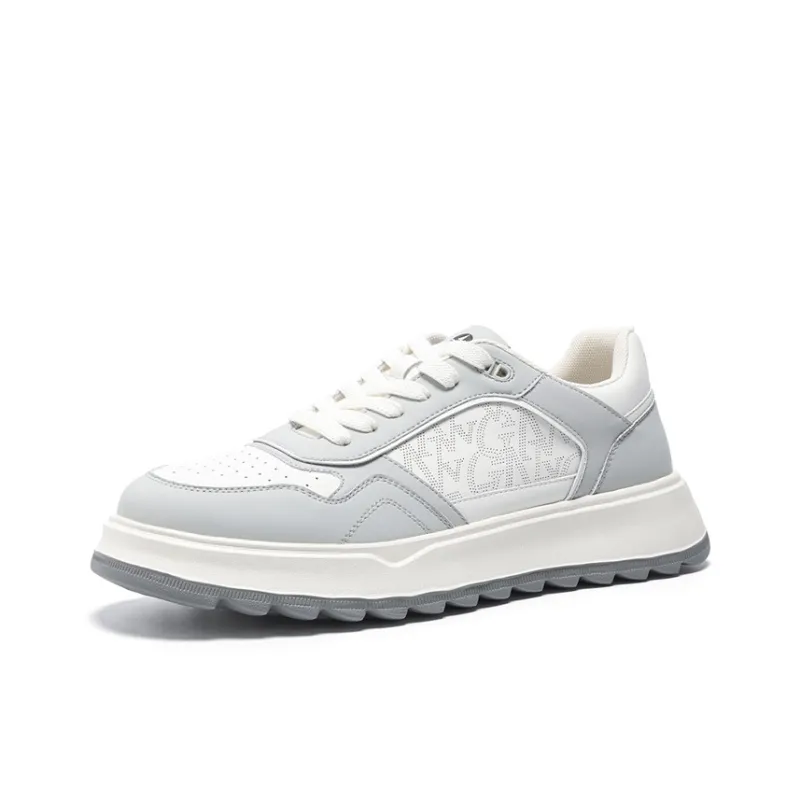 NAVIGARE Small Sailboats Lightweight Height Increasing Low-Top Casual Shoes Men's White Gray-1