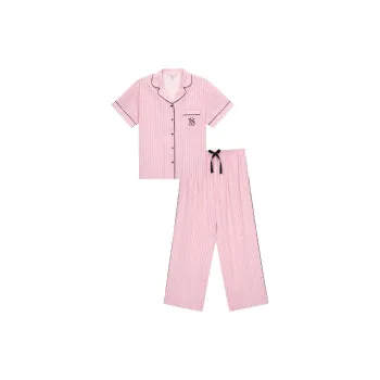 Victoria's Secret Pajama Set Women's Pink And White Vertical Stripes