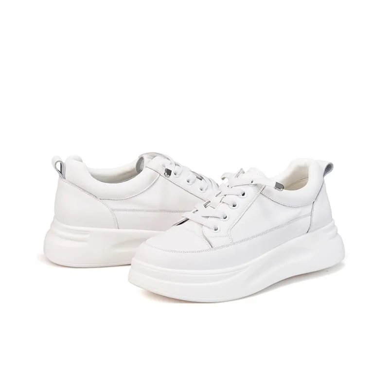 Joy&Mario Height Increasing Low-Top Skateboard Shoes Women's White-3