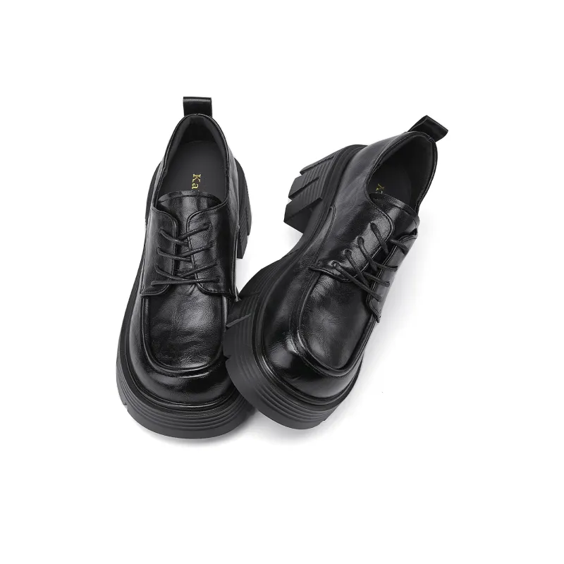 La Chapelle 6.5cm Platform Height Increasing British Style Small Leather Shoes Casual Single Shoes Women's Black-2