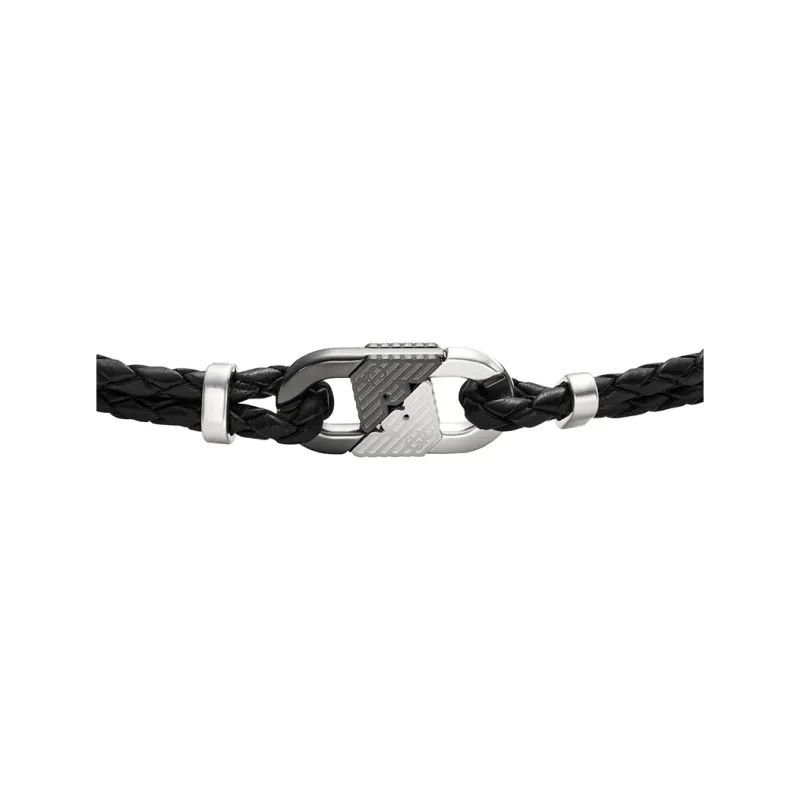 EMPORIO ARMANI Genuine Leather Bangles Men's Black-5
