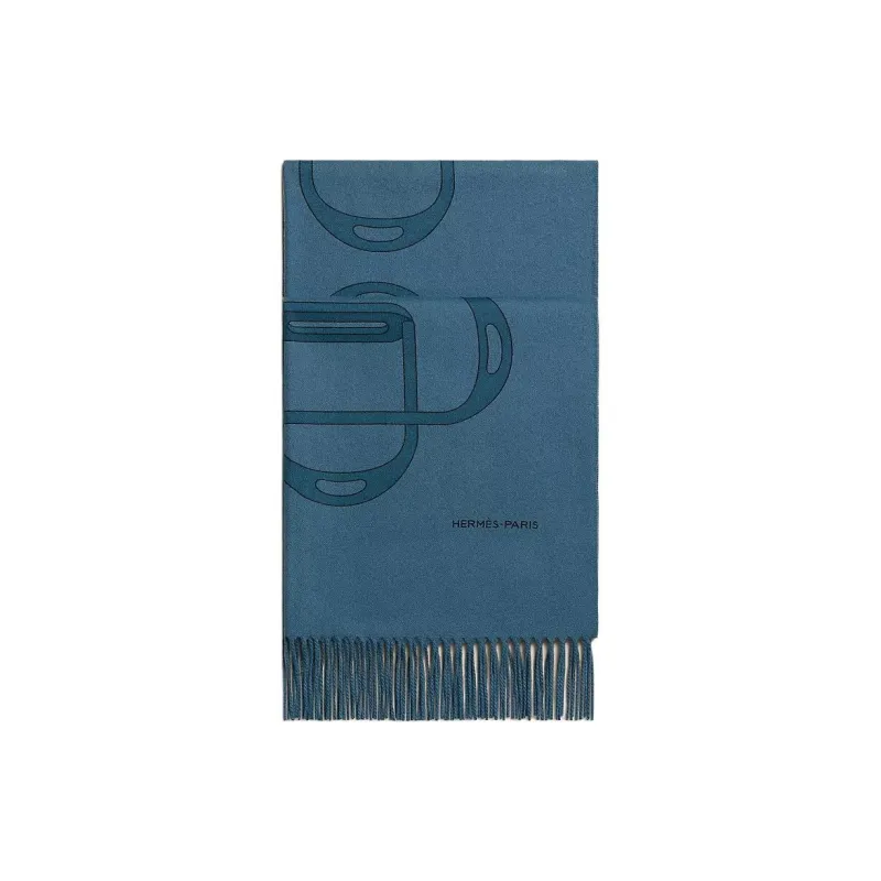 HERMES Cashmere Lambskin Knit Scarves Men's Dark Blue-0