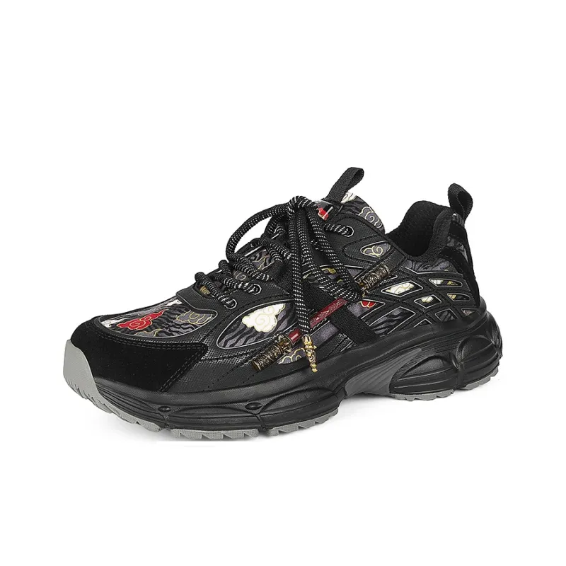 AMICNIEGD Breathable Height Increasing Slip-Resistant Low-Top Chunky Sneakers Unisex Black-1