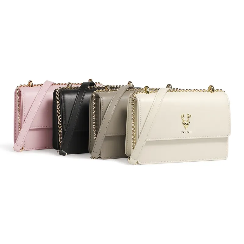 COOGI Split Cow Leather With Synthetic Leather Crossbody Bags Regular Women's Black/Ecru/Apricot/Pink-5