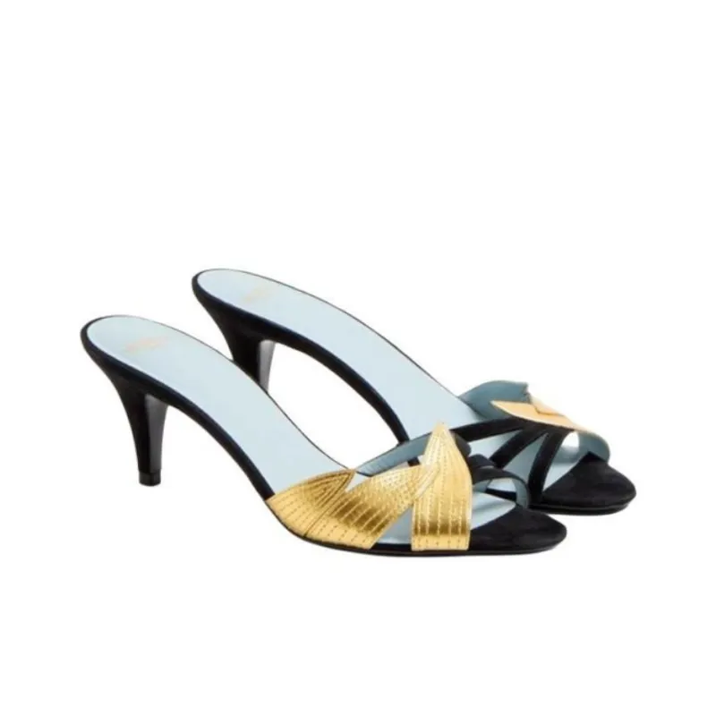 Valentino Slide Slippers 6.5cm Women's Black Gold-2