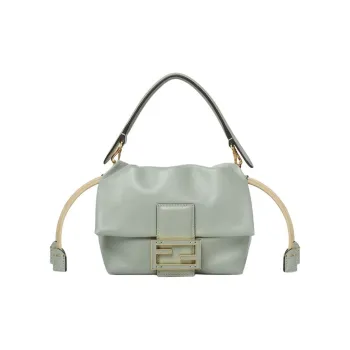 FENDI Baguette Nappa Leather Shoulder Bag Crossbody Bag Handbag Mini Women's Green