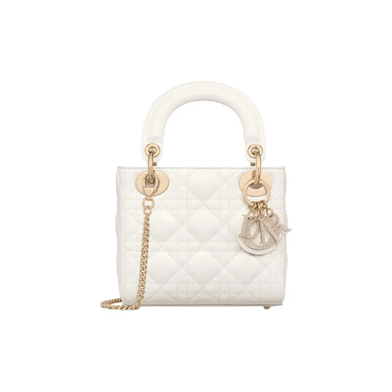 DIOR Lady Dior Sheepskin Shoulder Bag, Crossbody Bag, Handbag Small Size Women's Milk White-0
