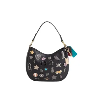 COACH MaeCrossbody Leather Shoulder Bag Crossbody Bag Handbag Large Size Women's Light Gold & Black