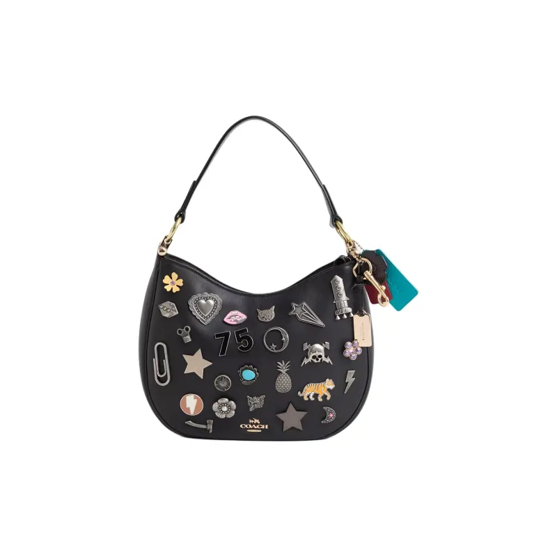 COACH MaeCrossbody Leather Shoulder Bag Crossbody Bag Handbag Large Size Women's Light Gold & Black-0