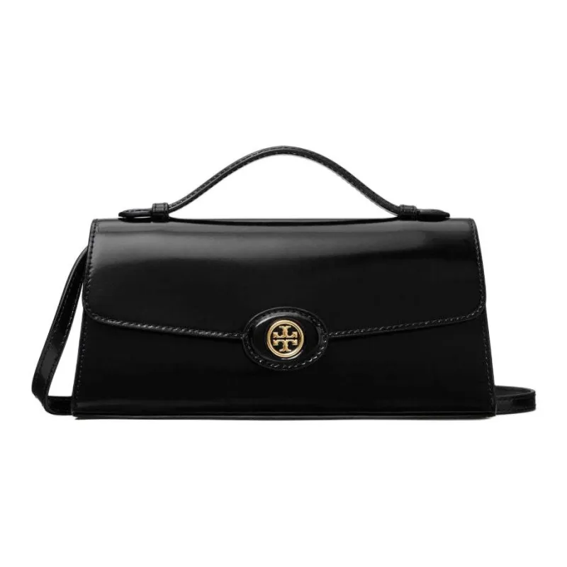 TORY BURCH Robinson Spazzolato Top Handle Chain Wallet Black-0